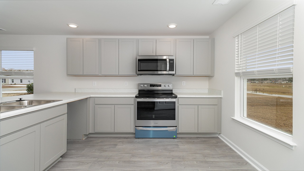 kitchen with gray cabinets