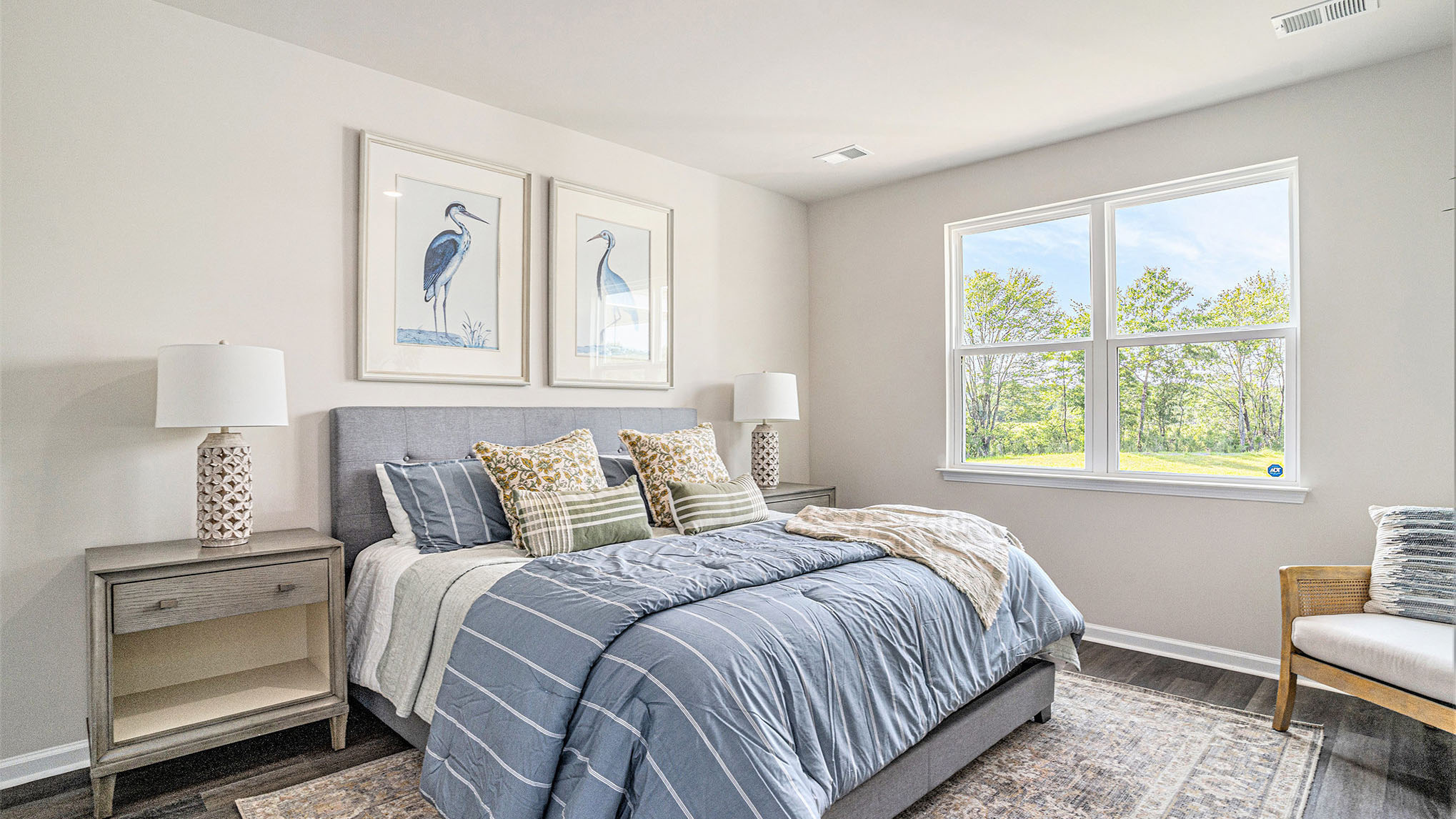 primary bedroom with blue comforter