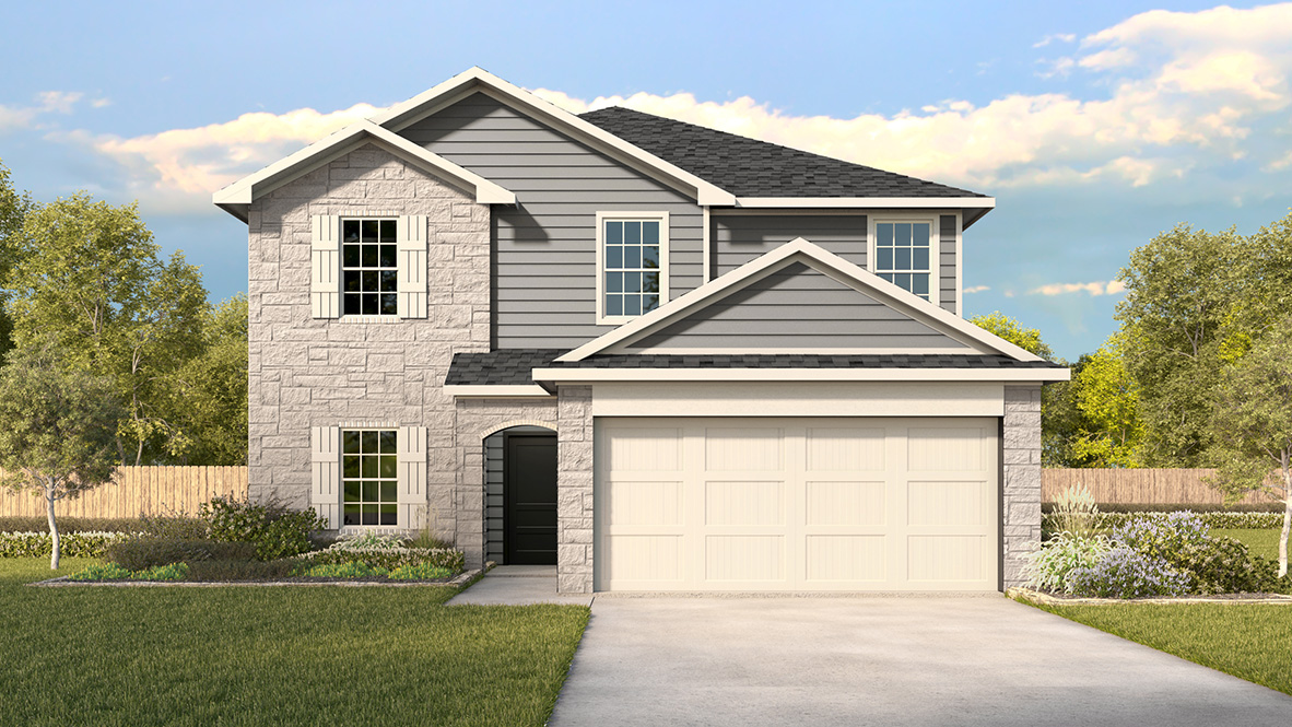 steele creek cibolo elevation Q exterior with 2 car garage