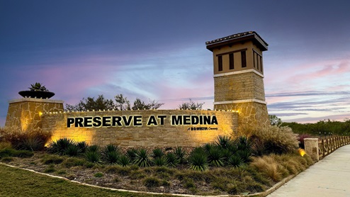 preserve at medina entry monument with lights
