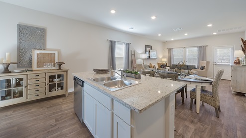 preserve at medina model kitchen, living and dining room