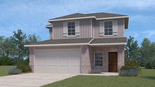 DR Horton Von Ormy Preserve at Medina the florence floor plan 1858 square feet 2 story 2 car garage elevation a with brick front exterior