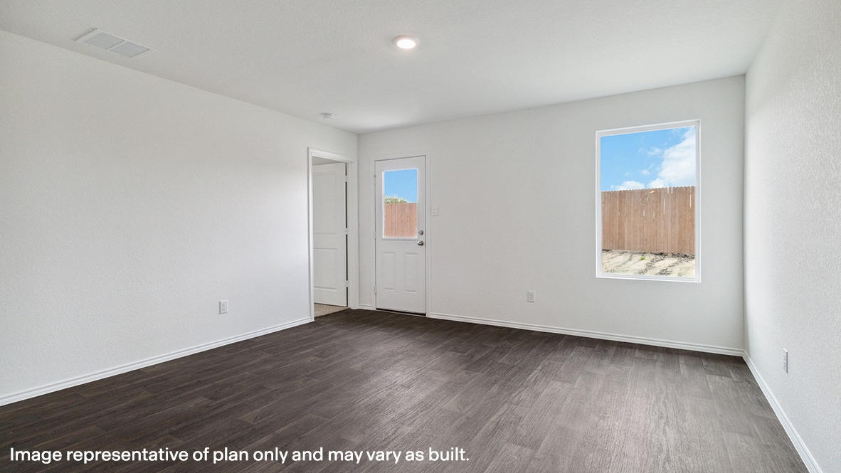 Living room with white floors.