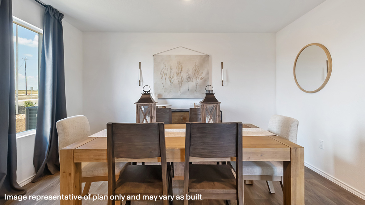 Front-facing dining room off the main entry in new D.R. Horton new construction home at Preserve at Medina