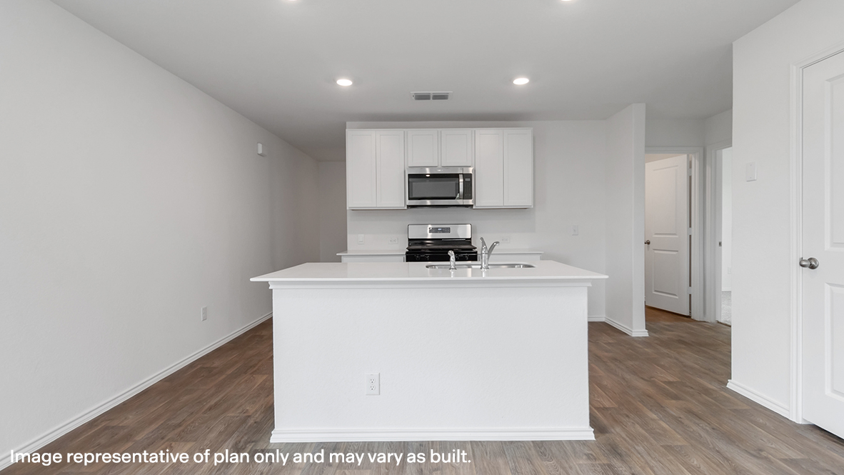 Open kitchen with an island.