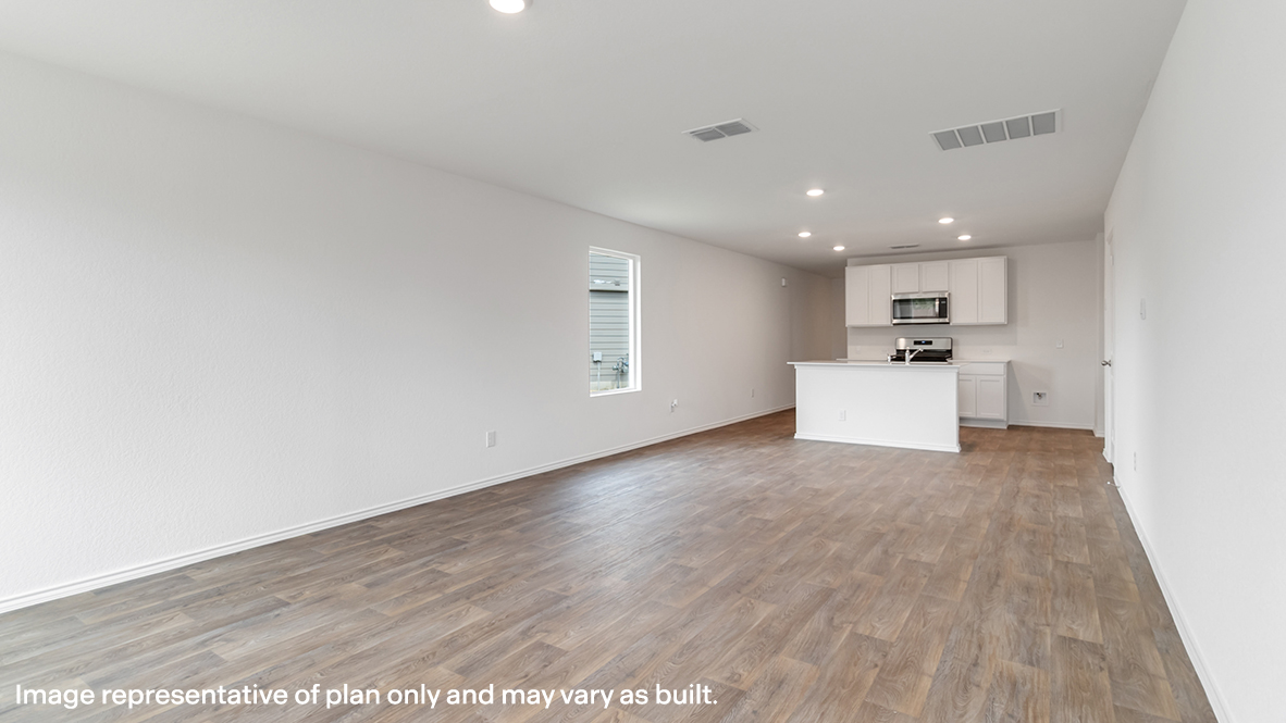 Living room with brown flooring.