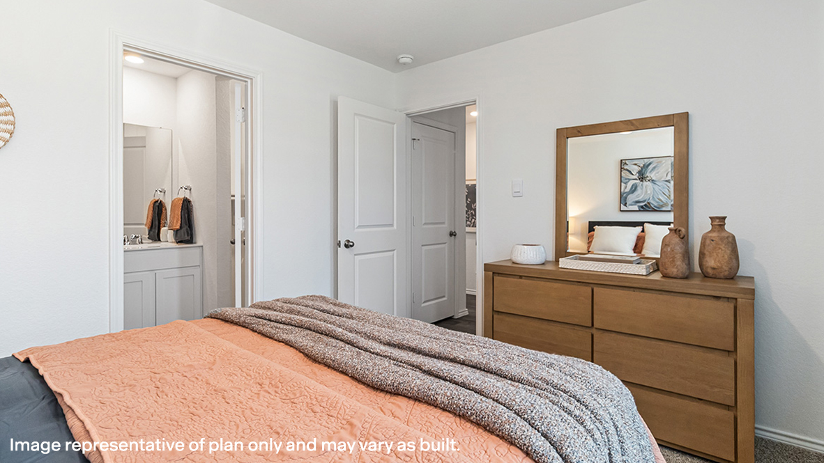 Primary bedroom designed for privacy and space with a convenient flow into spa-inspired ensuite bathroom and walk-in closet