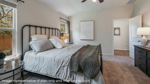 Spacious primary bedroom with large windows and quality carpet.