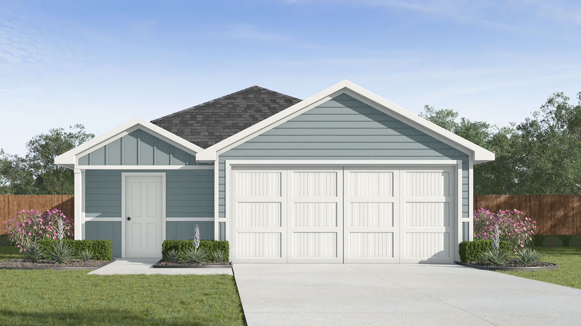 front exterior of a one story home with a two car garage