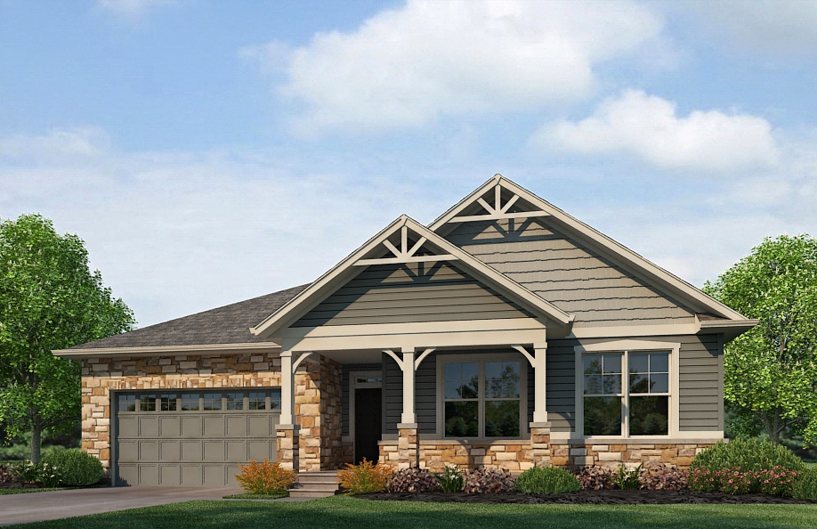 fowler floorplan exterior photo with two car garage and front yard landscaping