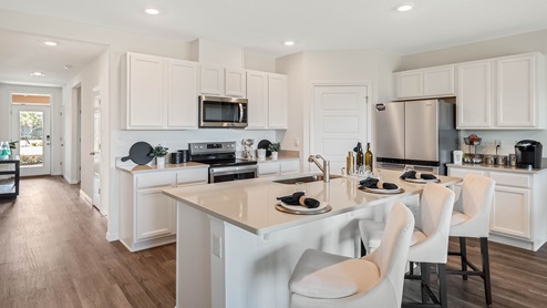 Spacious kitchen with island with seating