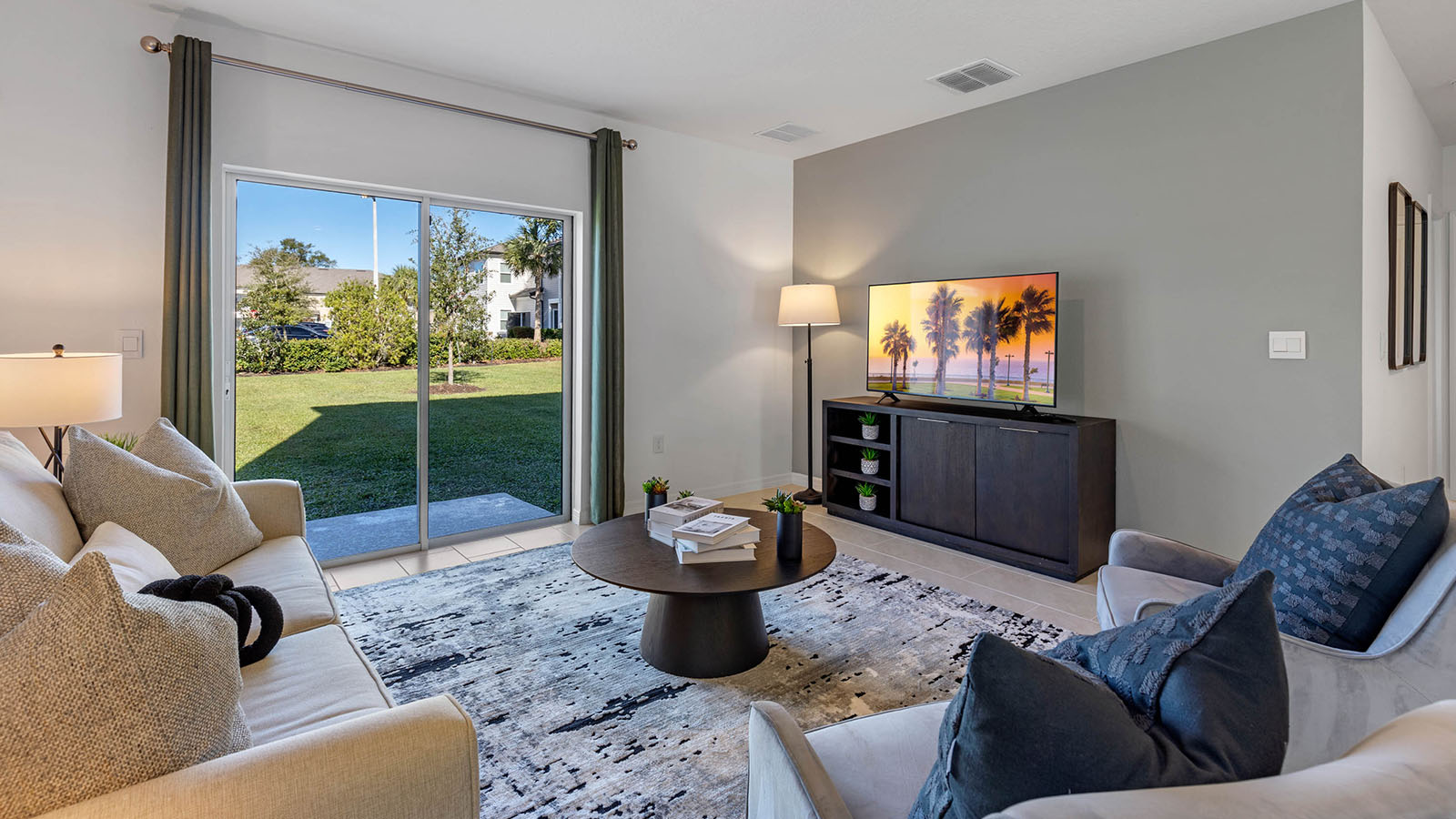 Living room with patio doors and seating
