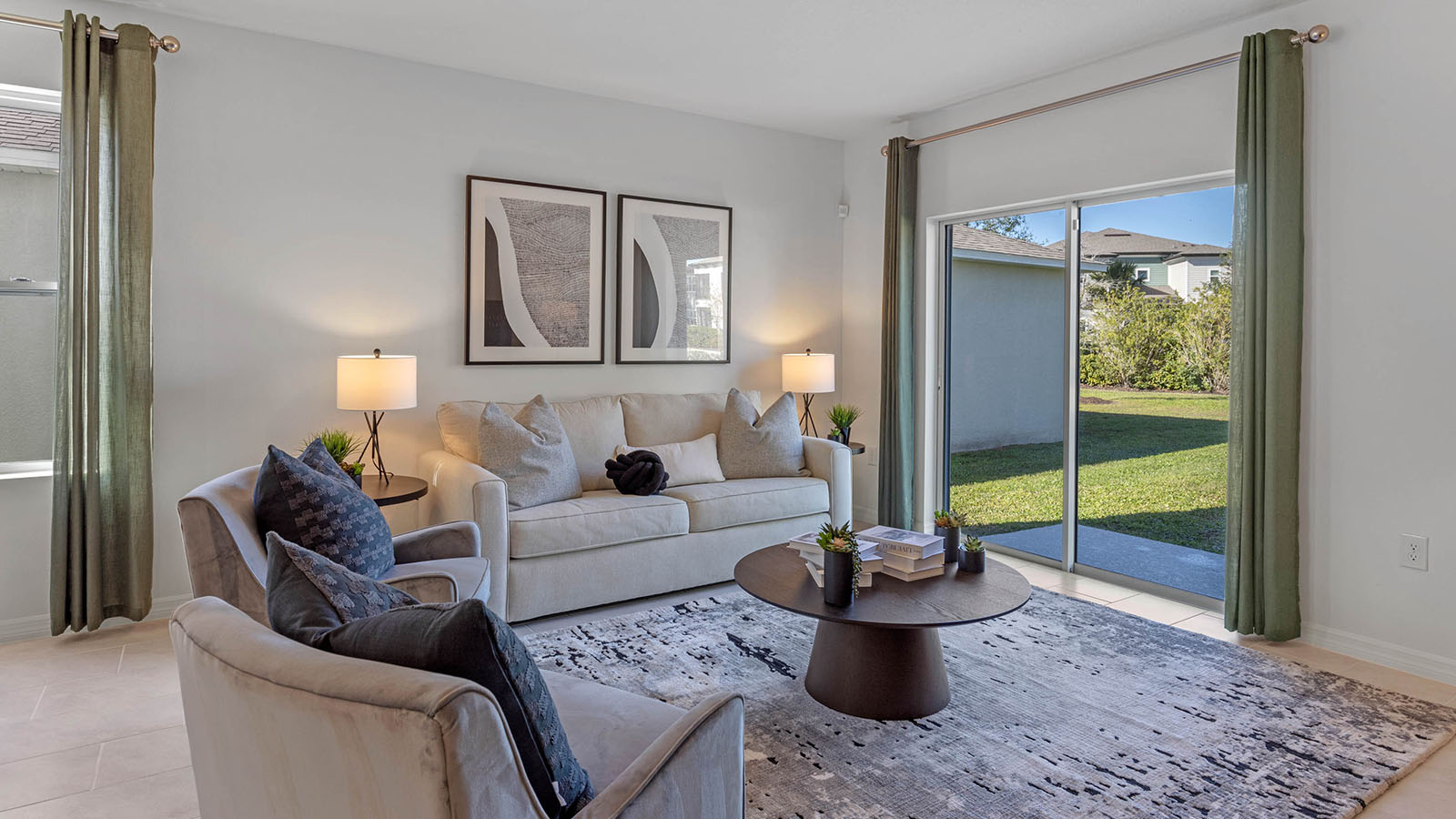 Living view of patio and sliding glass doors