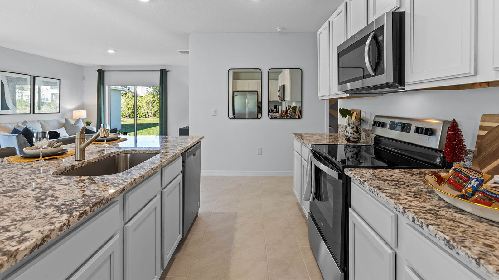 Kitchen with stainless-steel appliances