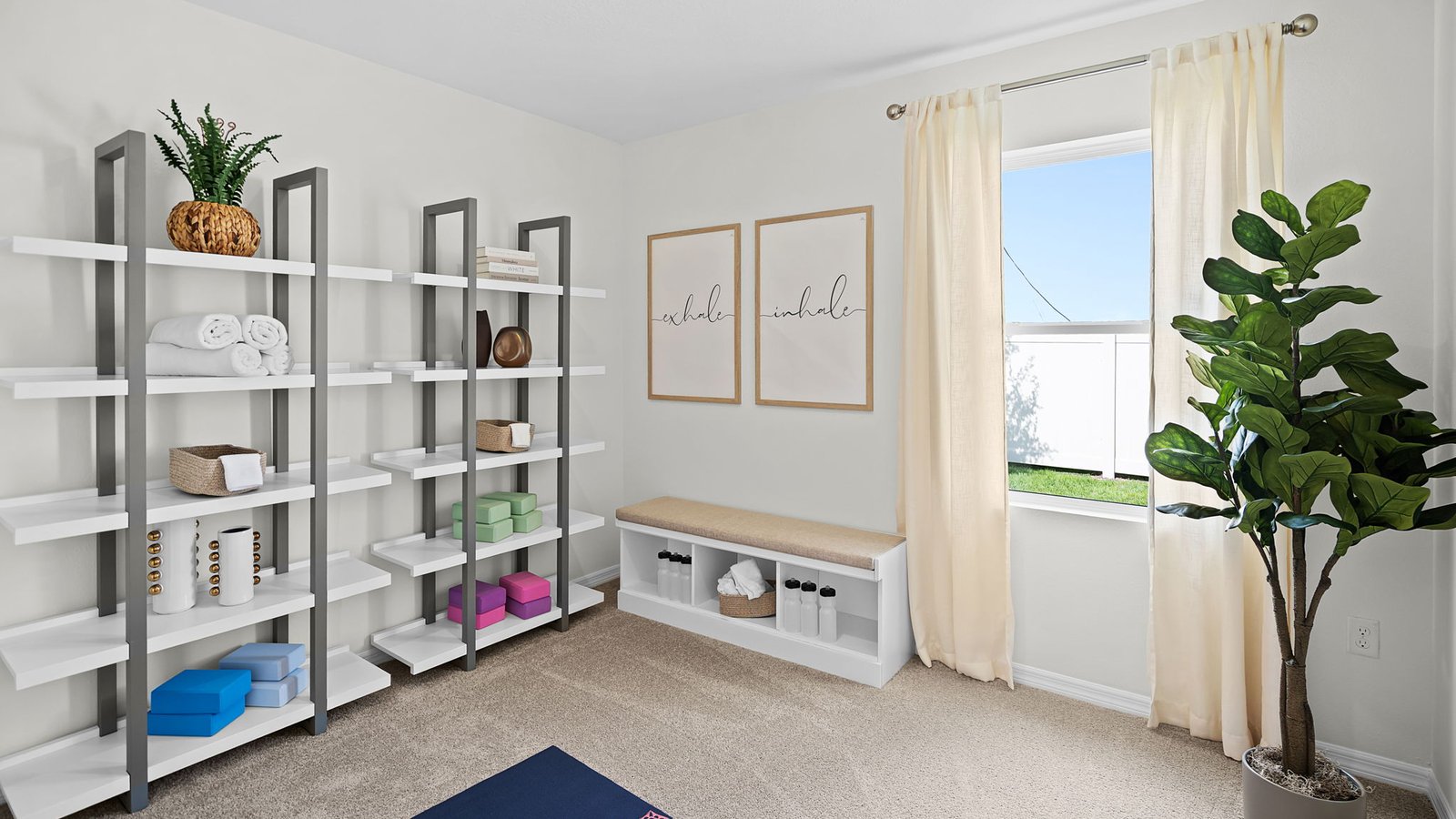 Guest bedroom staged as yoga room