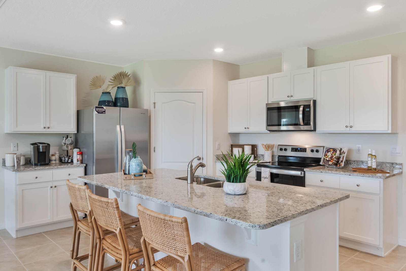 Kitchen island with white cabinets