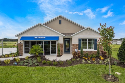 Single-story home with stone finishes