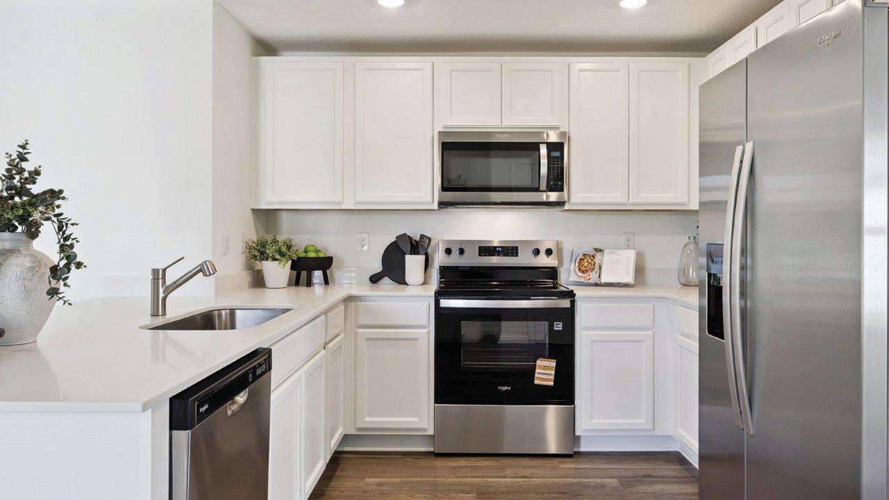 kitchen with white cabinets