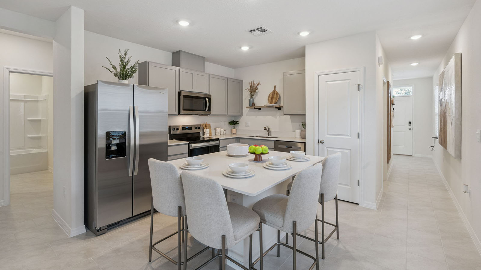 Decorated Kitchen with view to the entryway