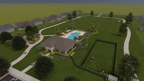 Digital rendering of future amenities to include pool, cabana, dog park, and green space