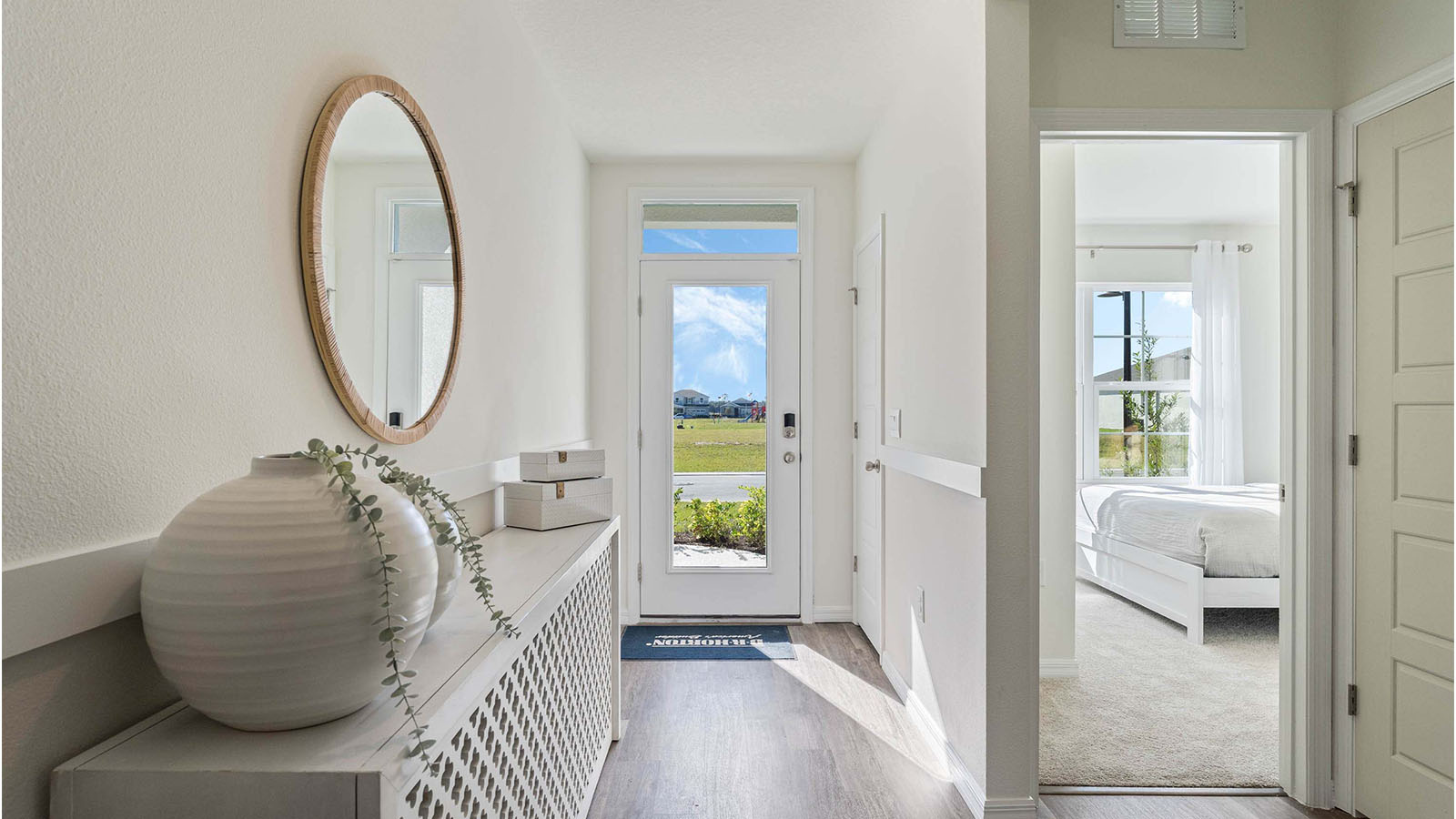 Entry way to home with table and decor