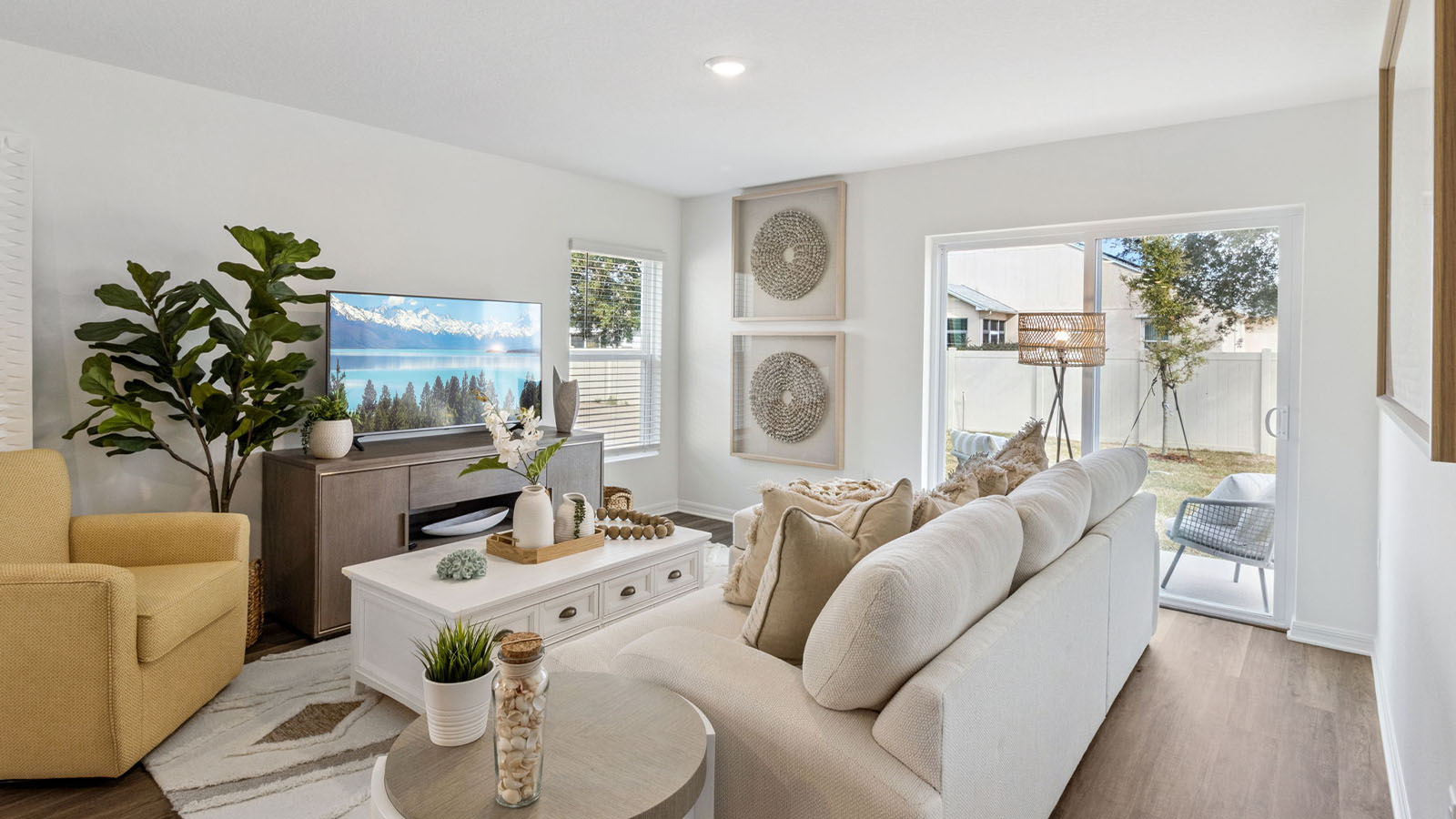 Living room with sliding glass doors