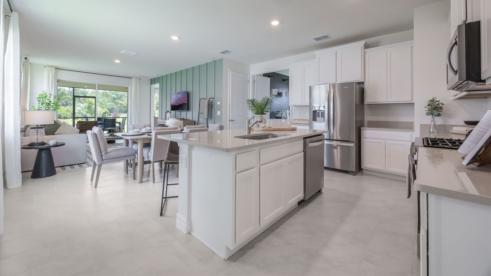 Kitchen island overlooking the living room