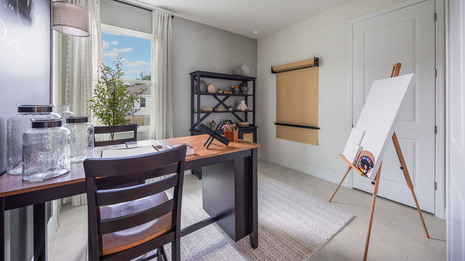 Flex room staged as an art room