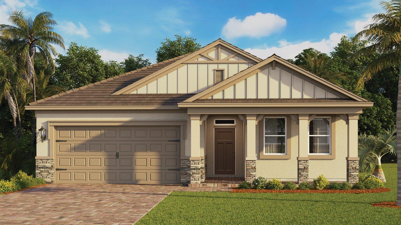 Single-family home with front porch and stone accents