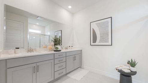 Primary bathroom with double vanity sink