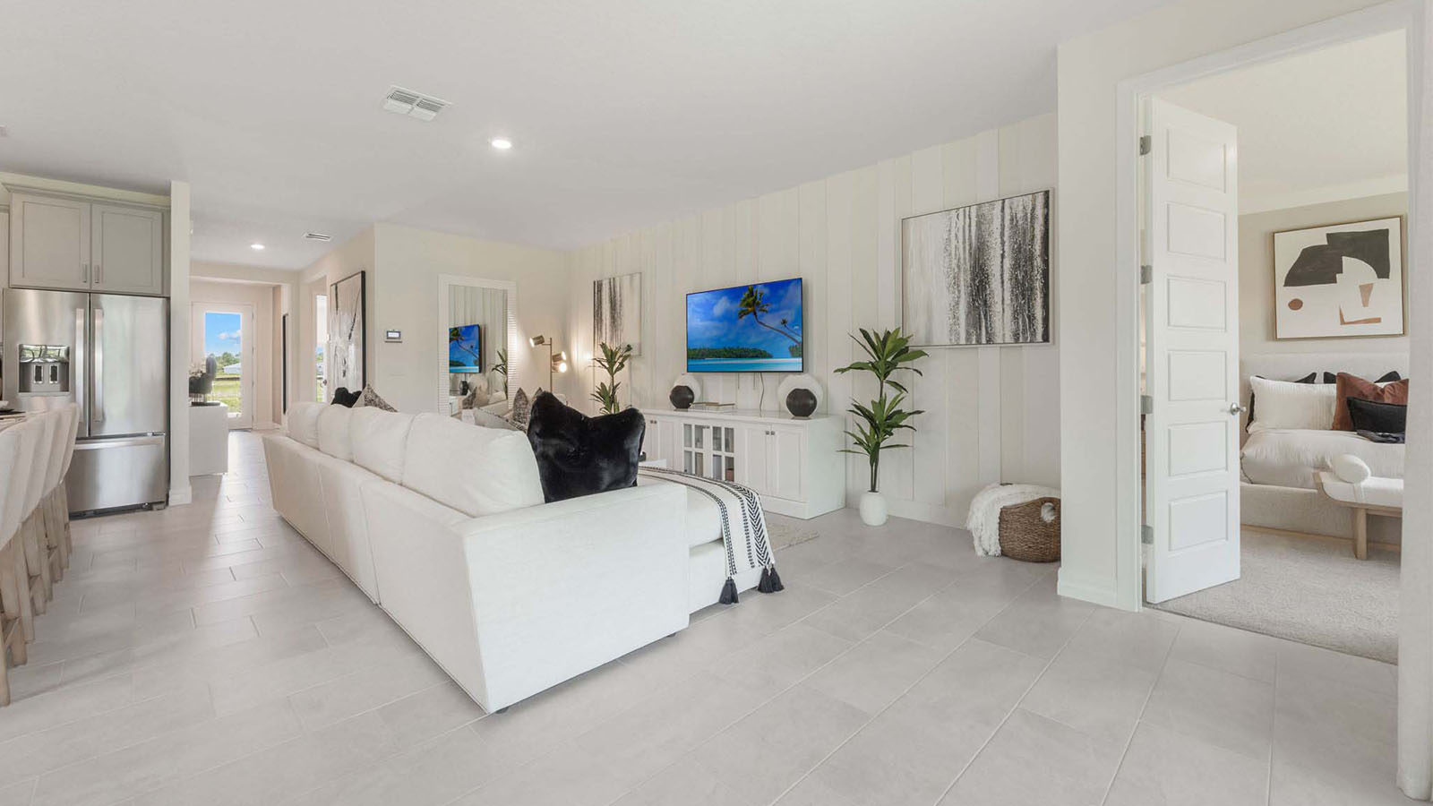 Living room with view of the dining room