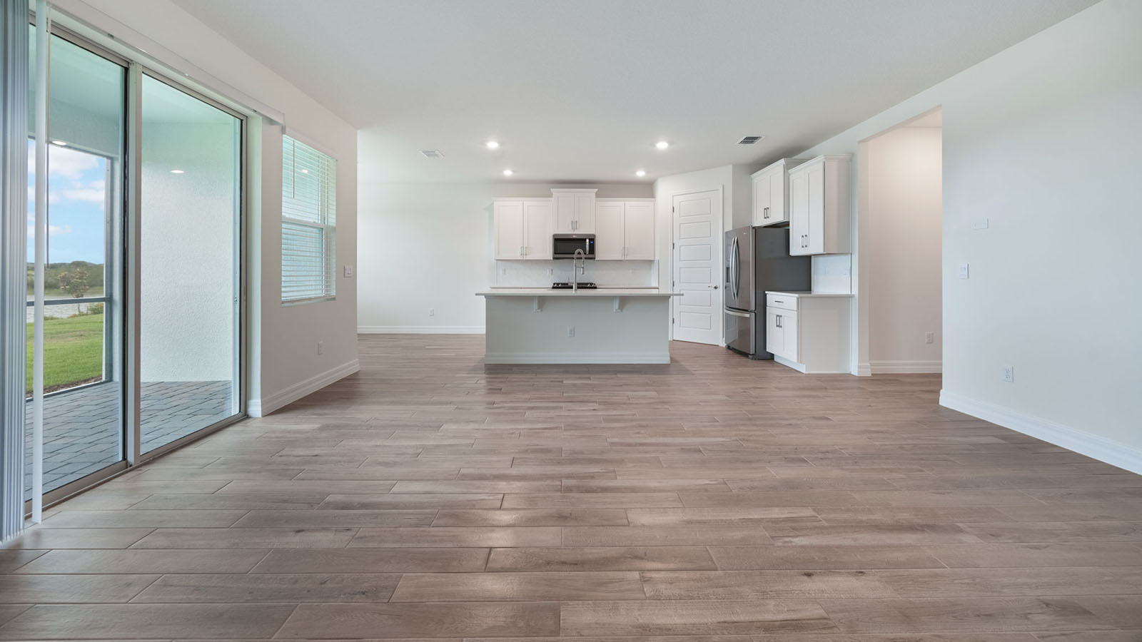 Living room, dining room, and kitchen combo