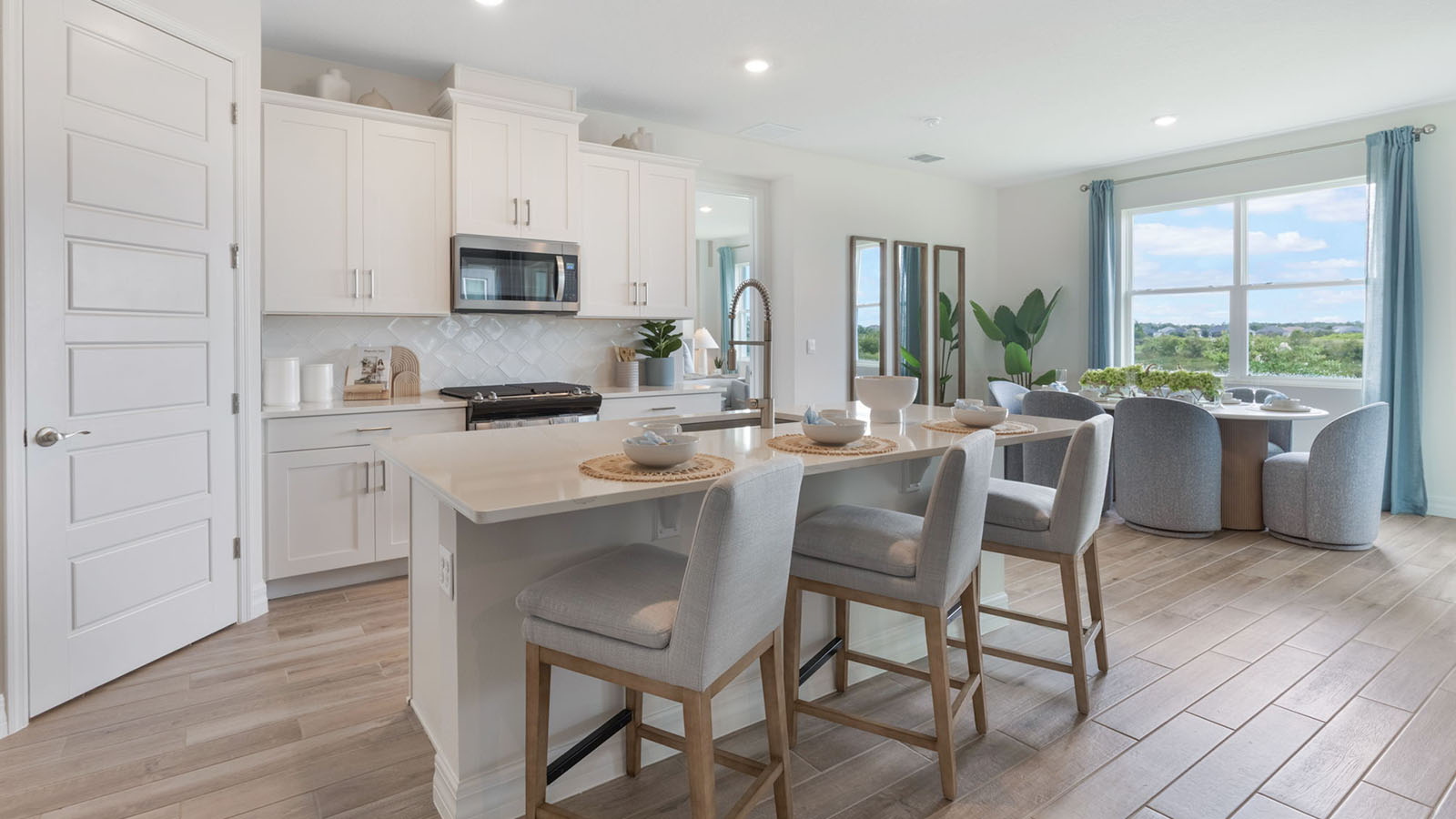 Kitchen with large island and seating