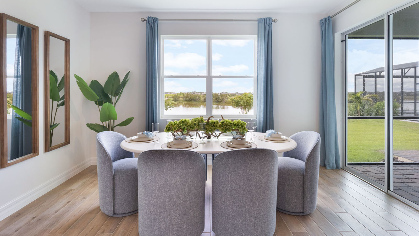 Dining room with 6 person table and window to back yard
