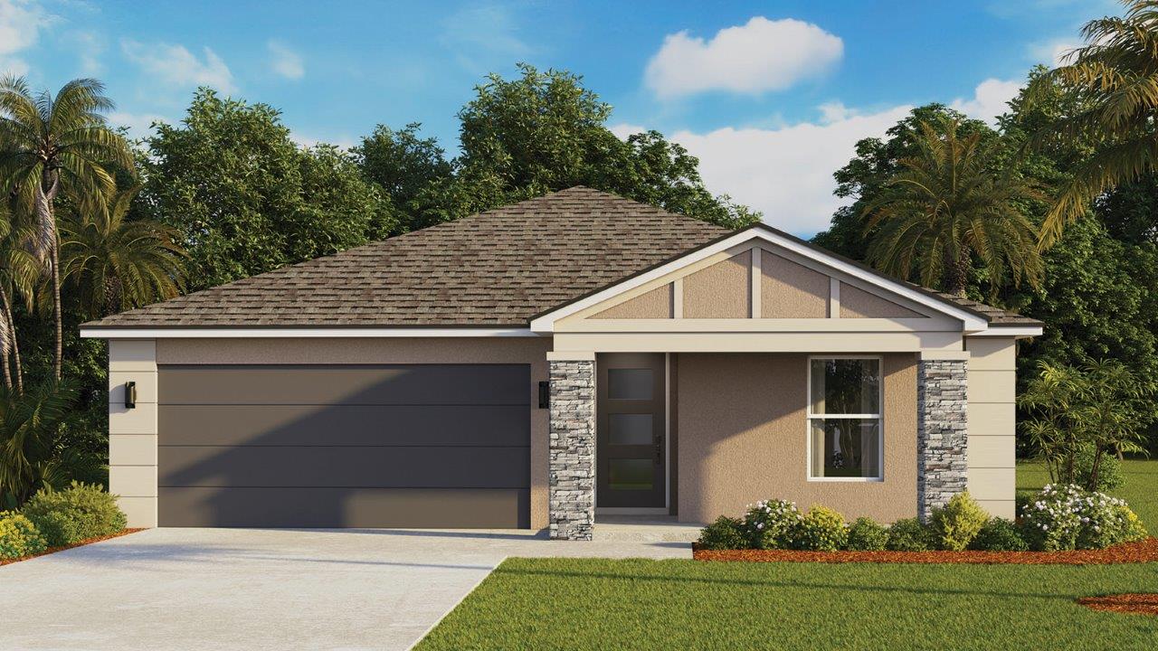 Rendering of Dundee with front porch and stone accents