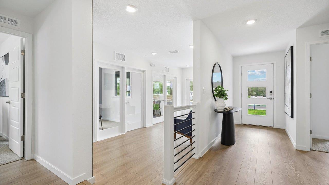 Entrance from sales office in modified garage