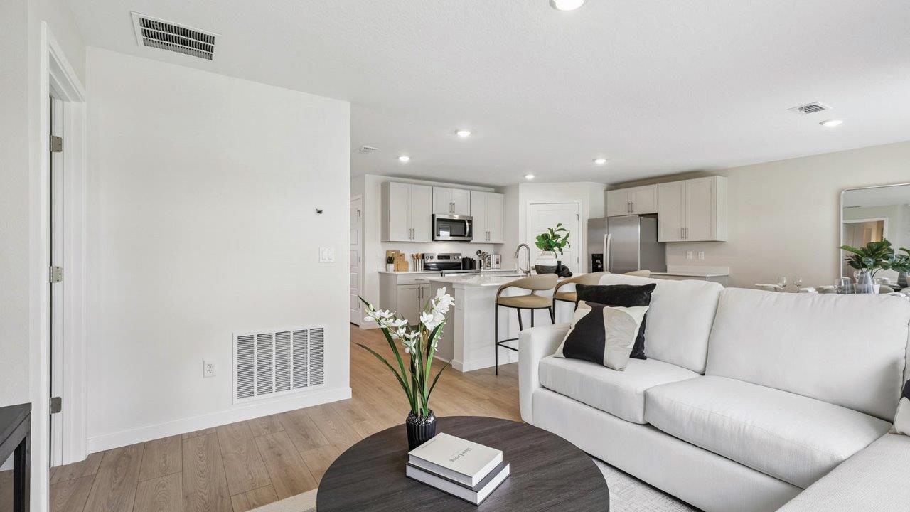 Living room with kitchen view