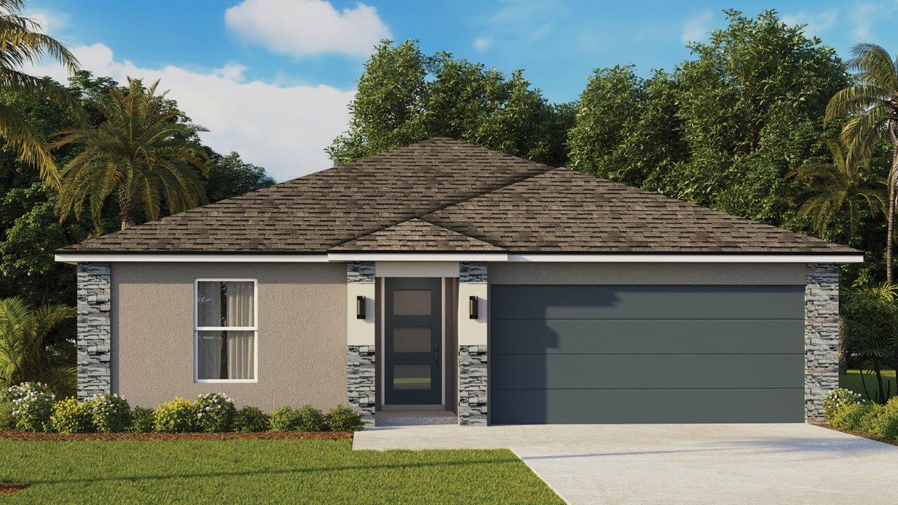 Freeport II front elevation with stone accents