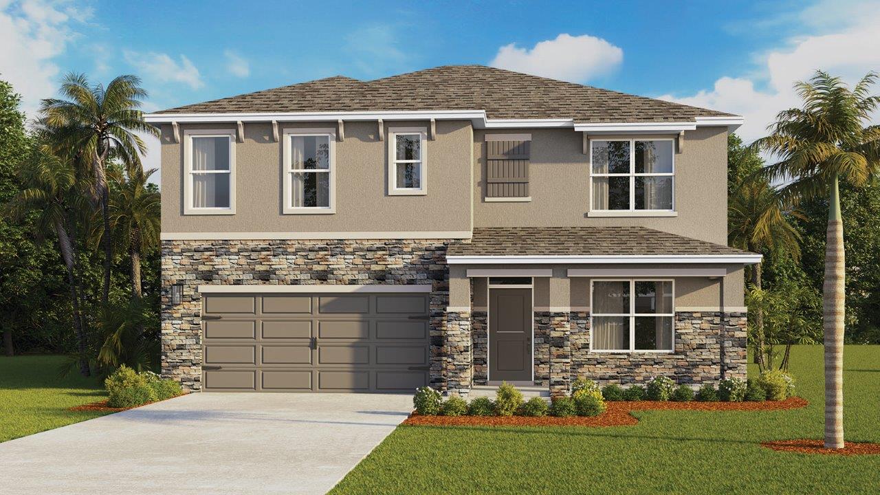 single-family two-story home with front porch and stone accents