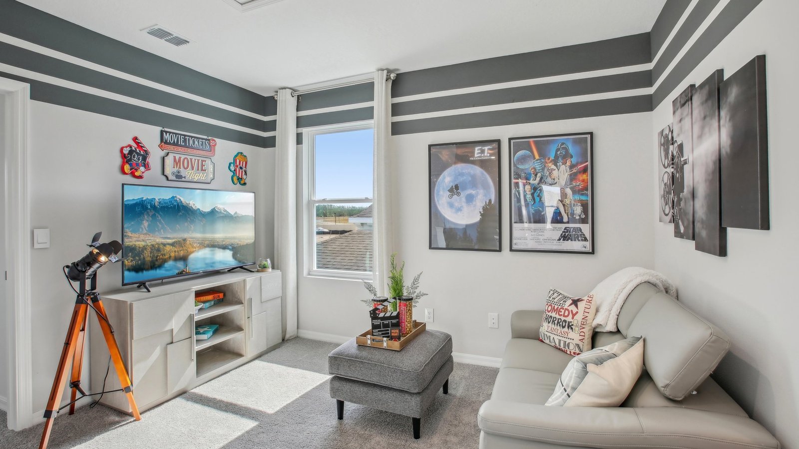 Spacious bonus room on second floor of home, with room of activities.