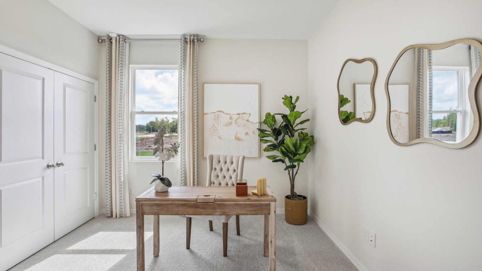 Functional home office with desk, chairs and space to work or play.