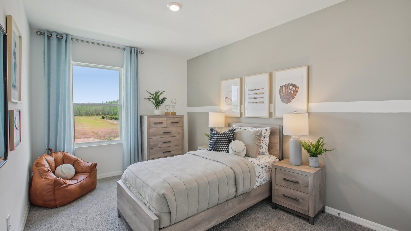 Guest bedroom with bed, nightstands and a roomy closet for storage.