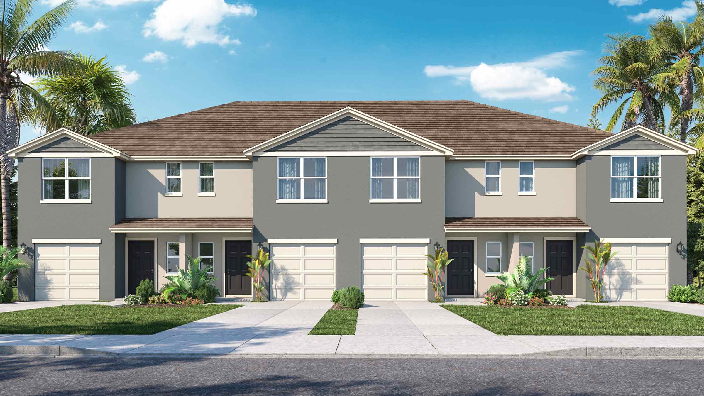 Attached townhome with concrete block construction and a one-car garage.