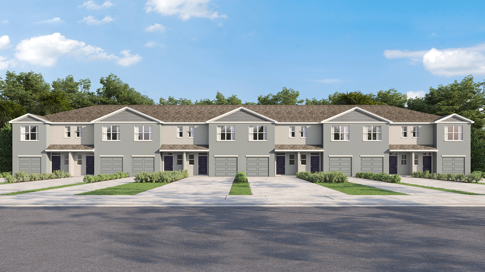 Attached townhome with concrete block construction and a one-car garage.
