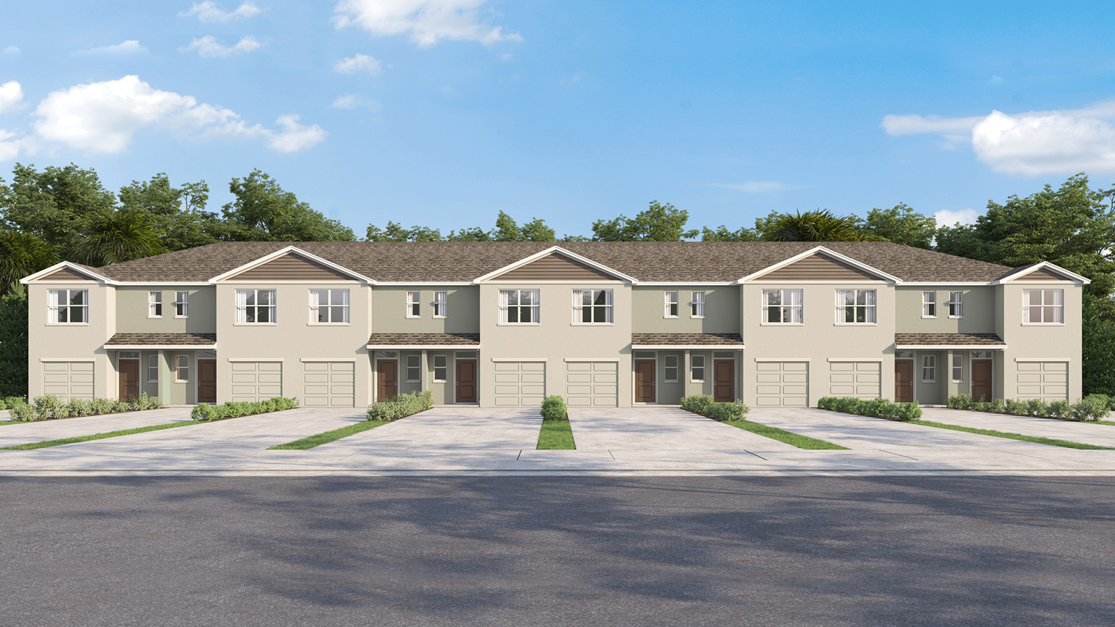 Attached townhome with concrete block construction and a one-car garage.