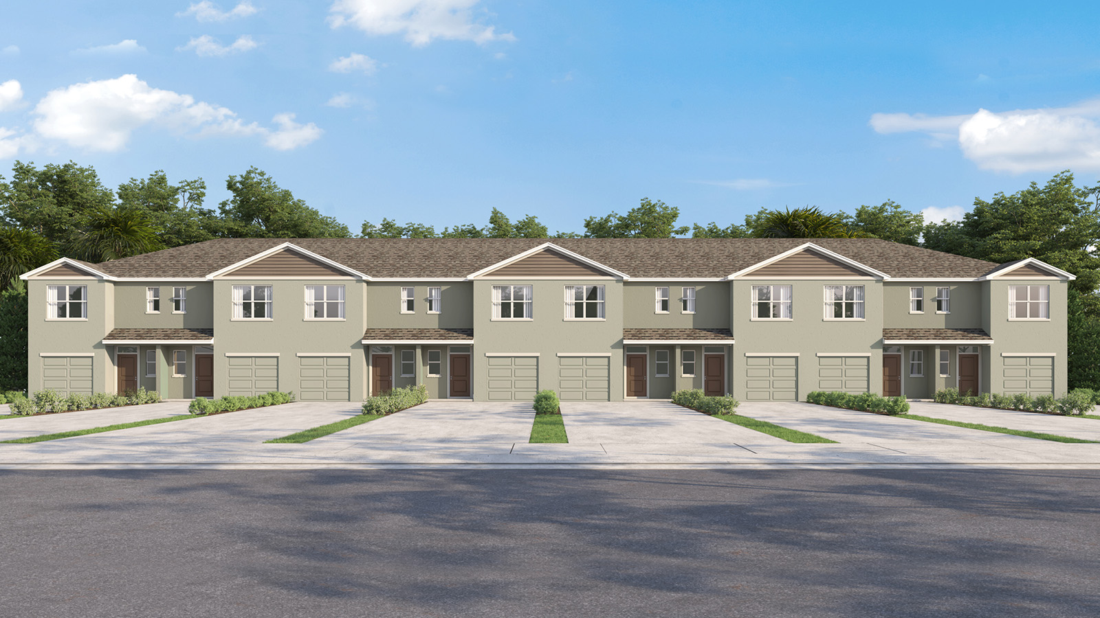 Attached townhome with concrete block construction and a one-car garage.