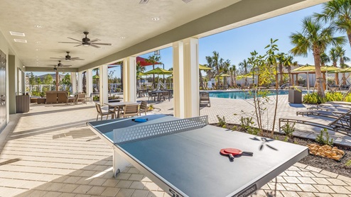 Northwater at Two Rivers amenities include ping-pong, kids tot lot, cornhole, fire pits, trails, club house, cabana, pool