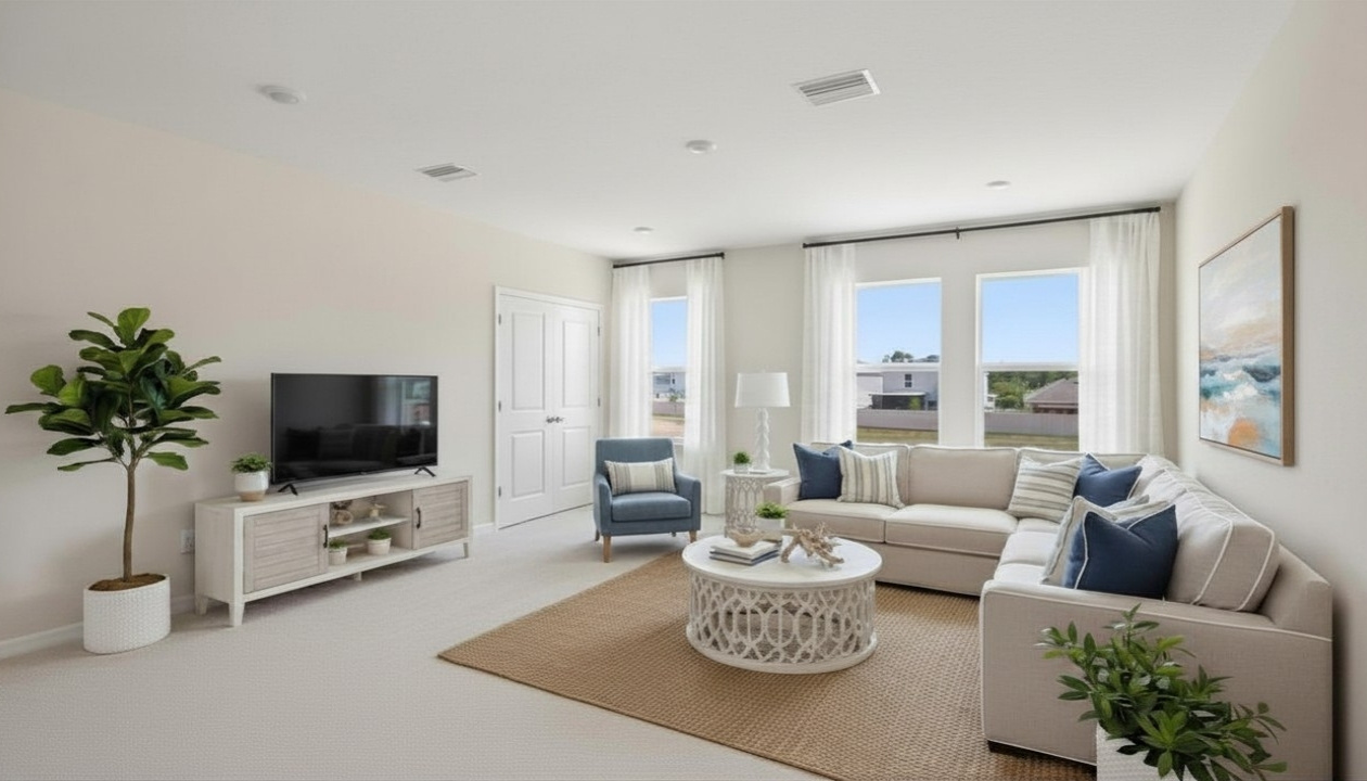 Spacious bonus room on second floor of home, with room of activities.