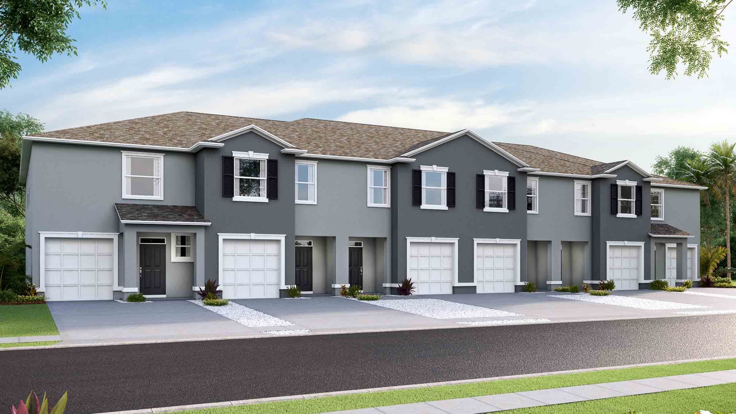 Attached townhome with concrete block construction and a one-car garage.