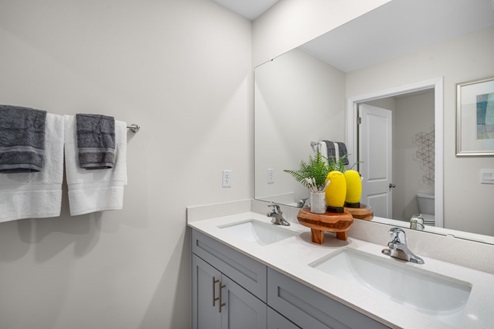 additional bathroom with double vanity sink